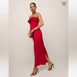 Reformation Red Satin Strapless Gown
